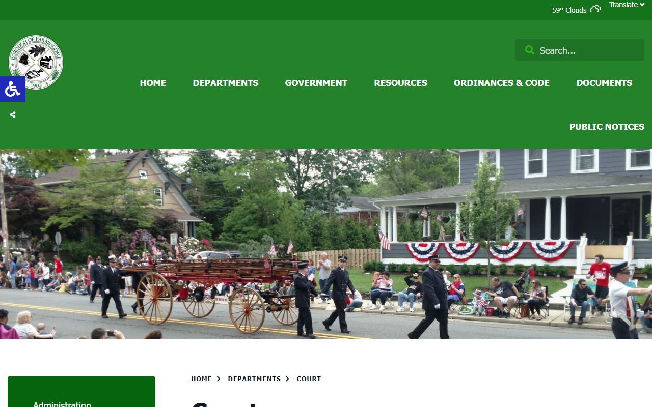 Farmingdale Borough court page showing shared services with Howell Township Municipal Court