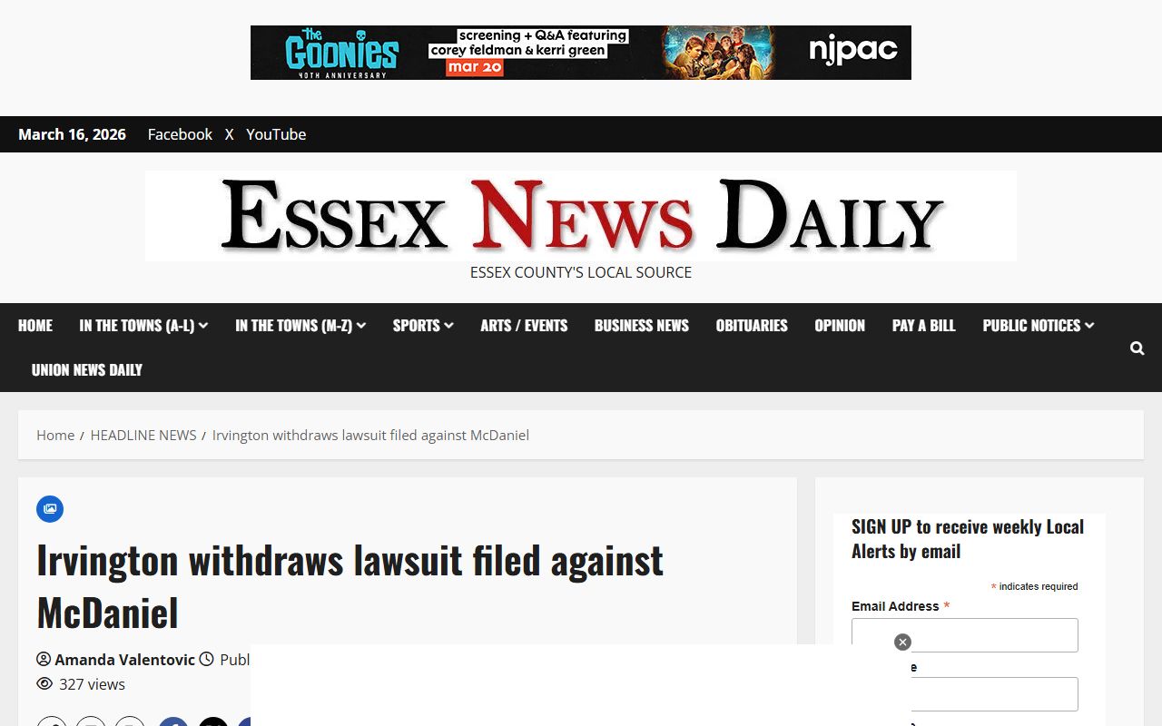 News article about Irvington Township withdrawing its OPRA lawsuit