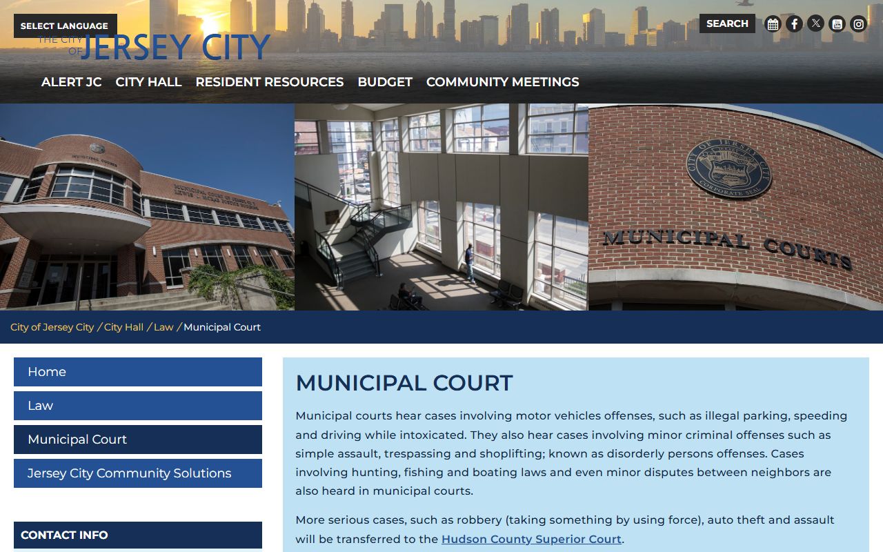 Jersey City Municipal Court page for Jersey City criminal court records