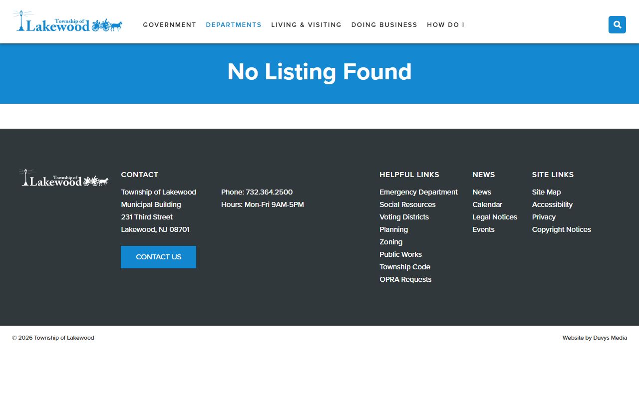 Lakewood Municipal Court page for Lakewood Township criminal court records