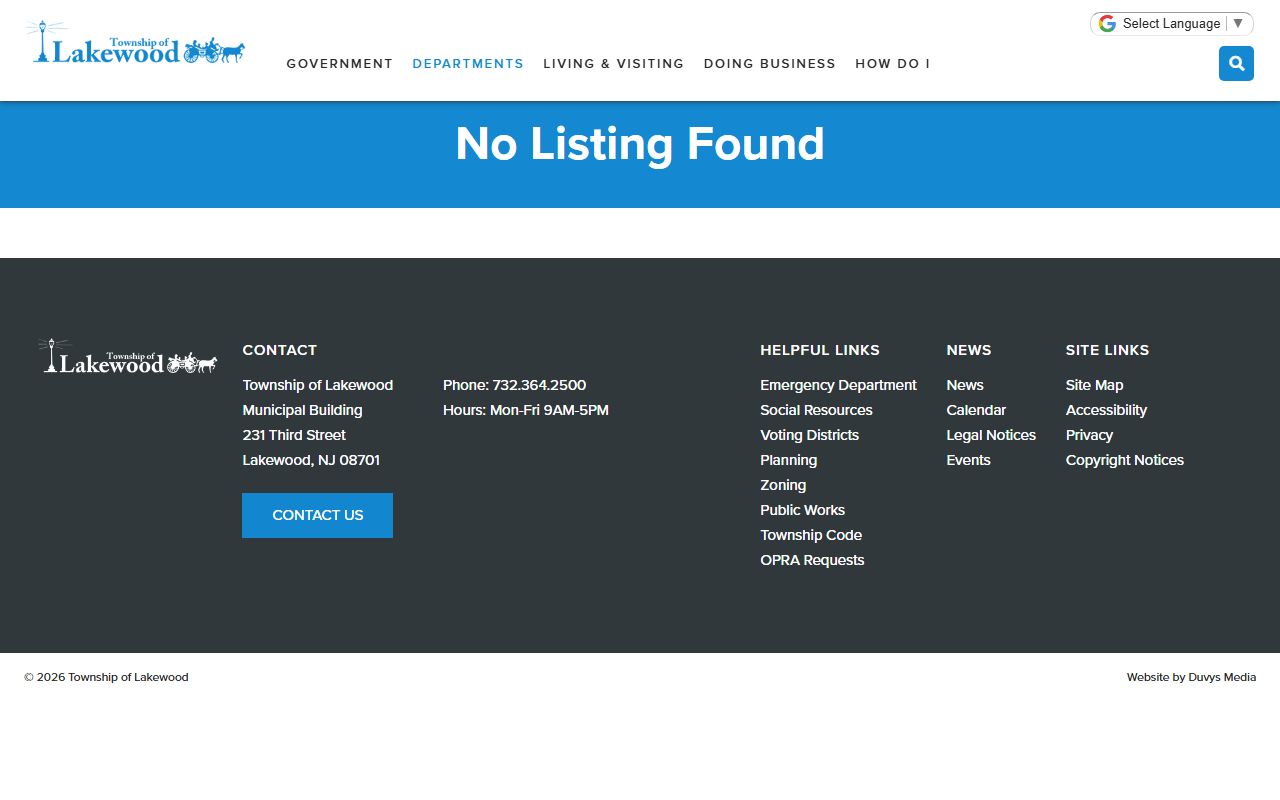 Lakewood Police Department page for Lakewood Township criminal court records