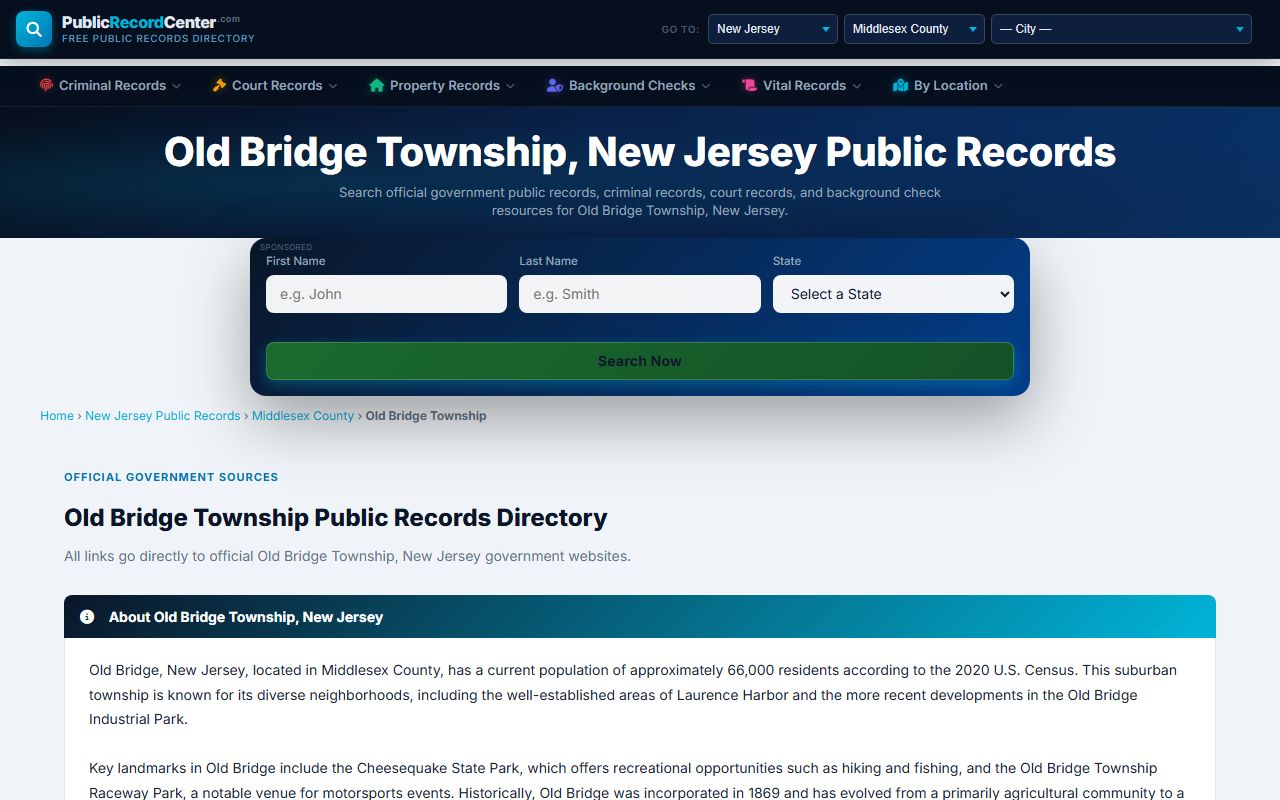 Old Bridge Township public records center showing crime statistics and record access information