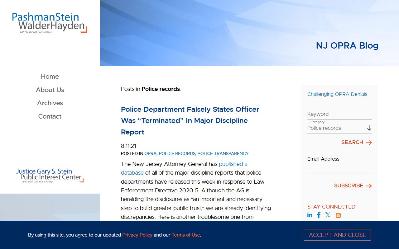 OPRA blog article discussing Old Bridge Township police records access case