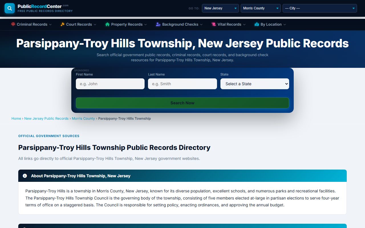 Parsippany-Troy Hills Township public records center with library and fingerprinting information