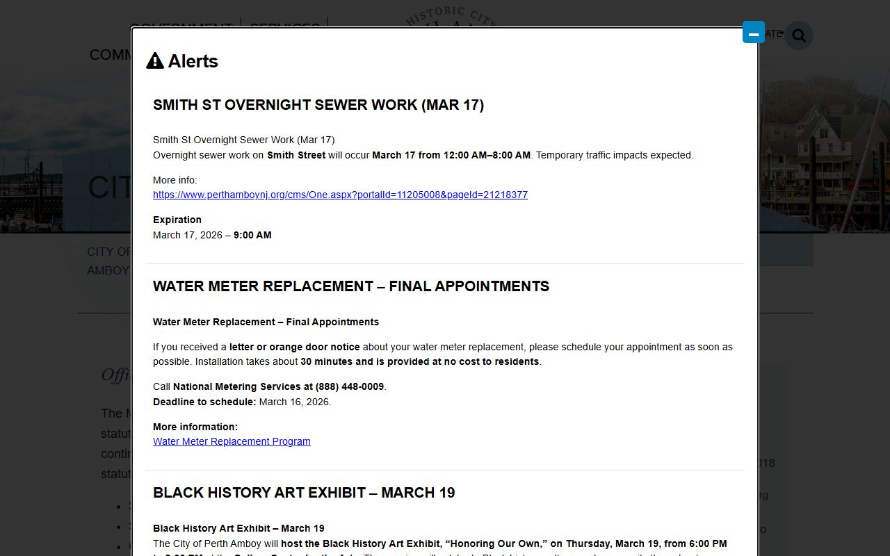 Perth Amboy City Clerk office page for OPRA requests and public records