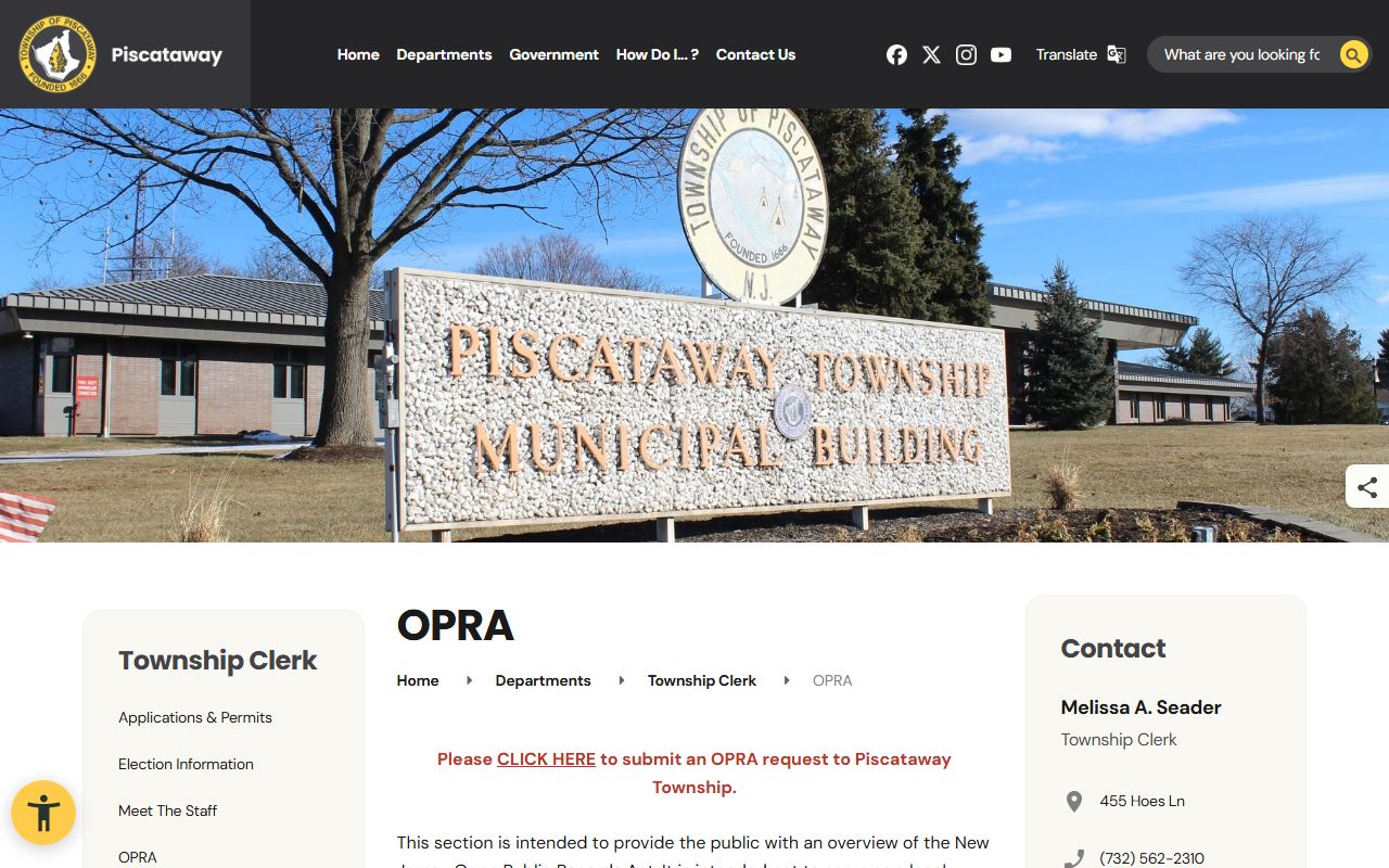Piscataway Township OPRA portal for requesting criminal court records and police documents