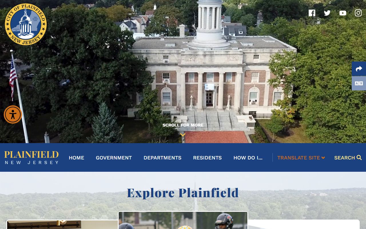 City of Plainfield official homepage showing municipal services and department links