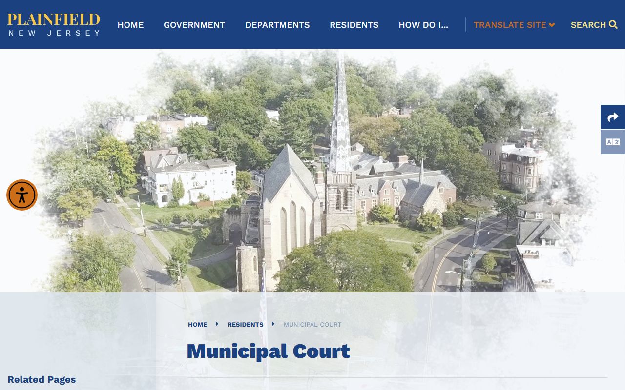 Plainfield Municipal Court official website showing virtual court and NJMCDirect information