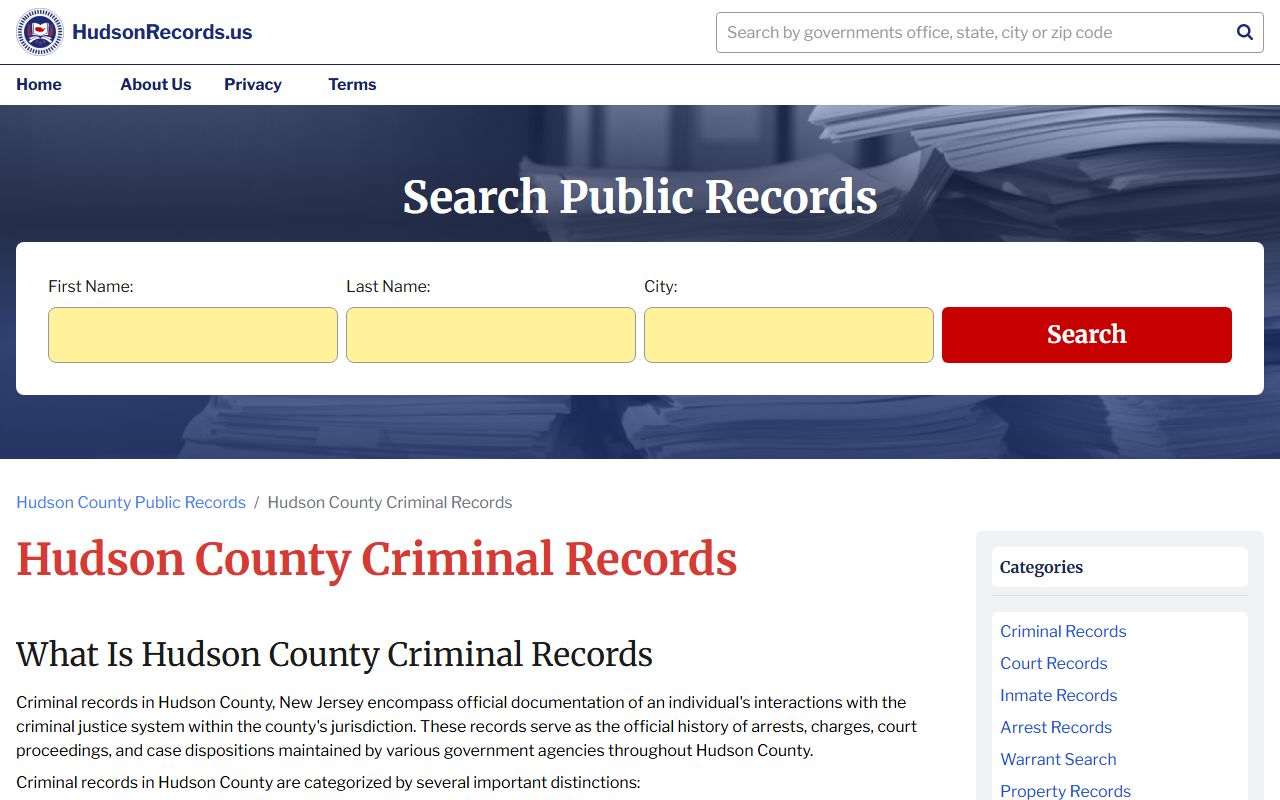 Hudson County criminal records page for Union City court cases