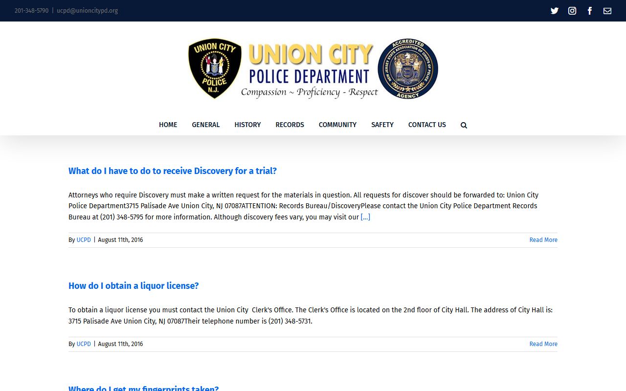 Union City Police Department records bureau for criminal court records