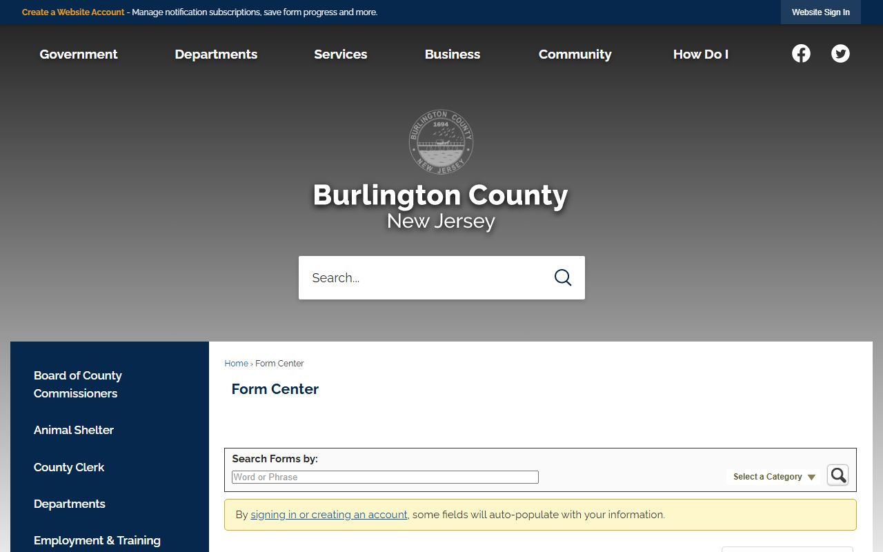 Burlington County Clerk website related to criminal court records