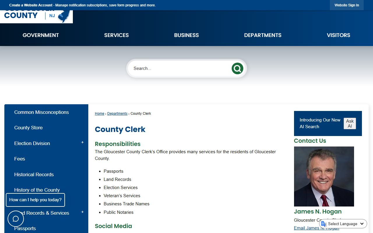 Gloucester County Clerk page for criminal court records