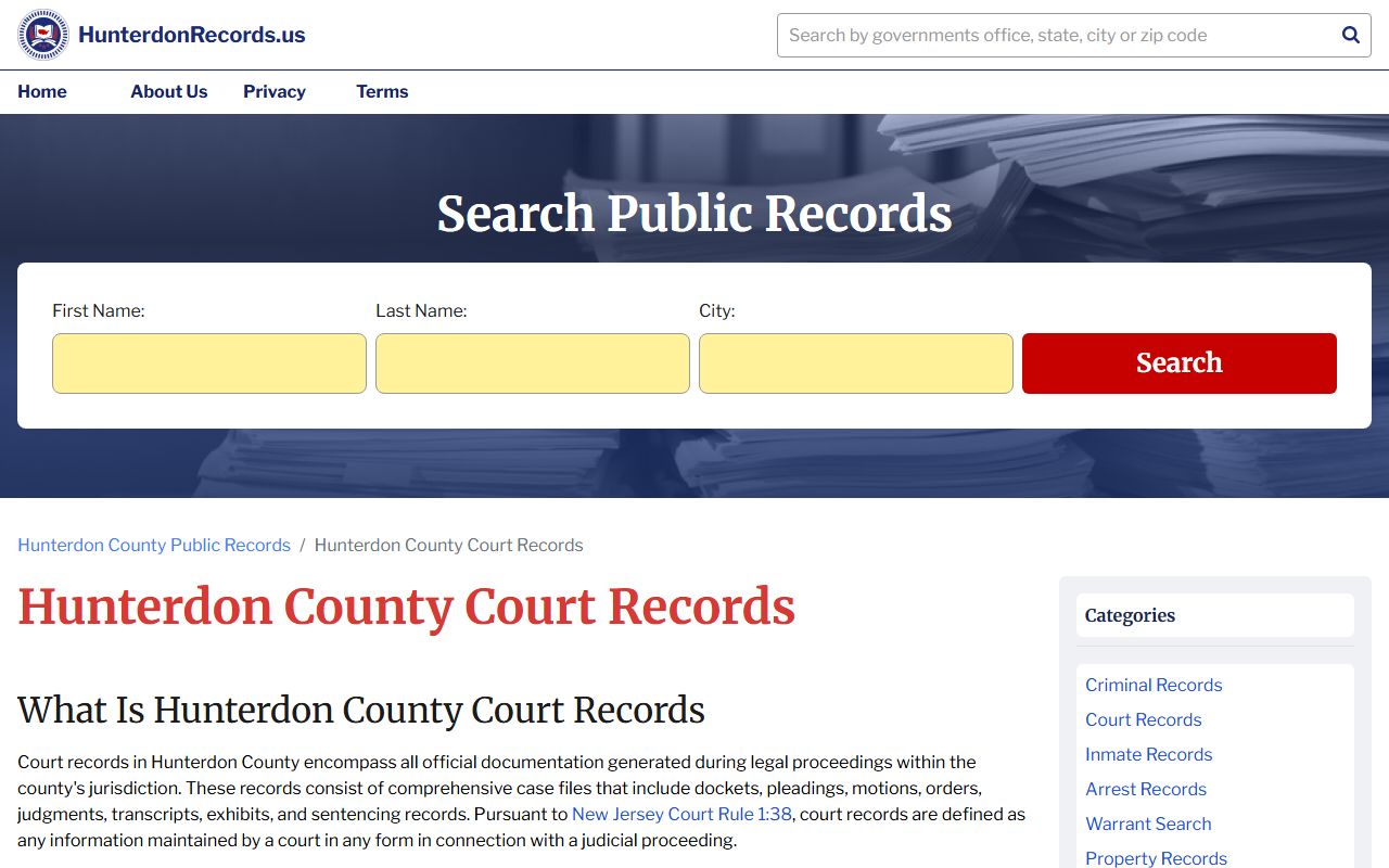 Hunterdon County court records portal for criminal court records