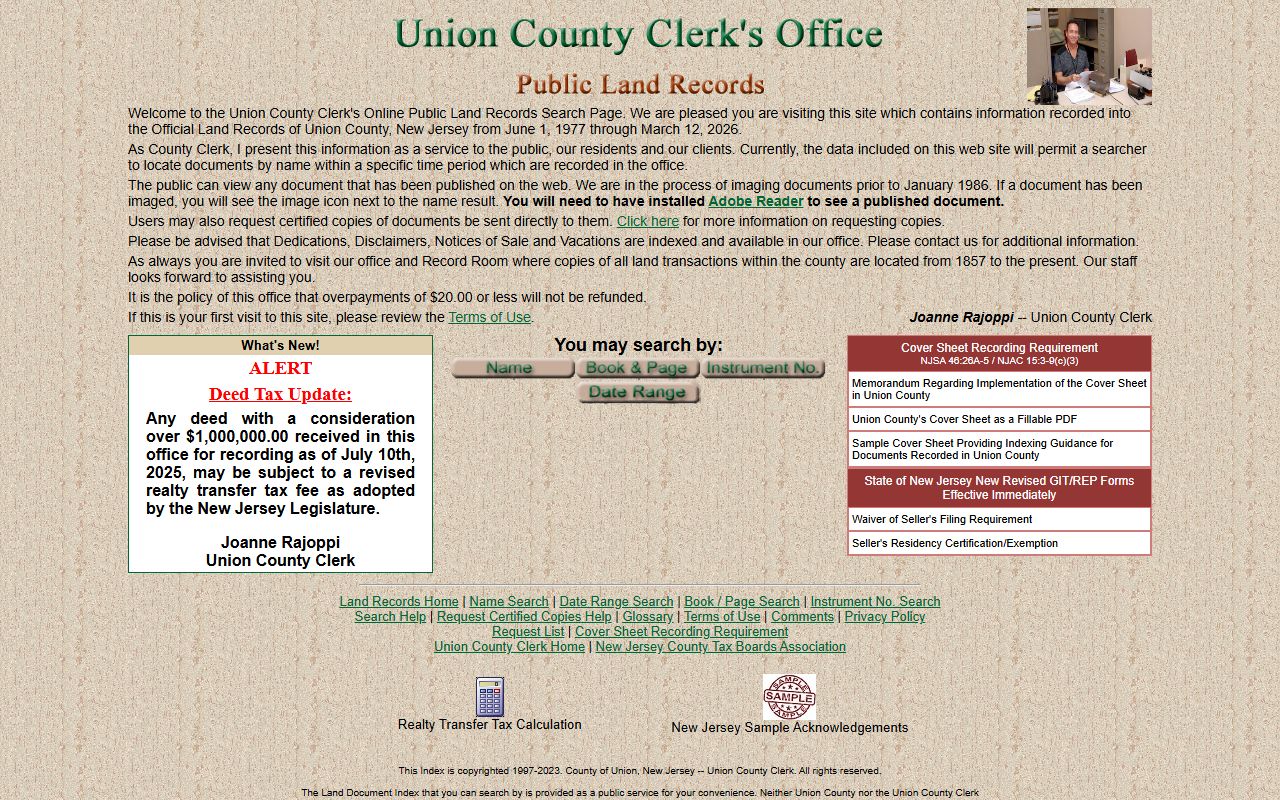 Union County online land records search portal