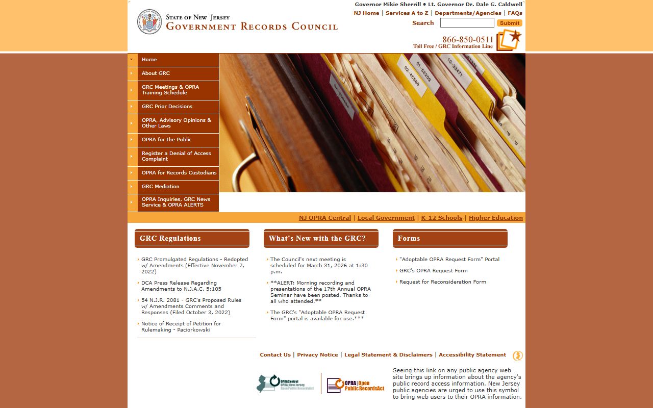 New Jersey Government Records Council website for criminal court records access